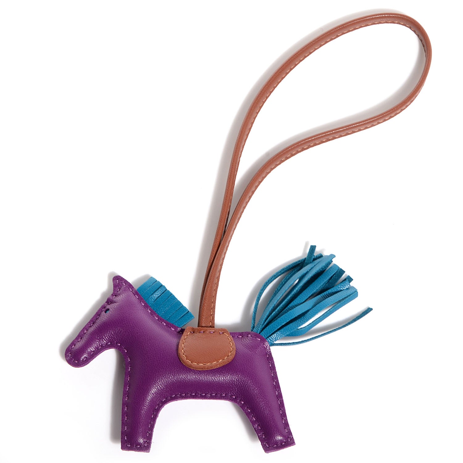 Hermes Milo Lambskin Grigri Rodeo Horse Bag Charm PM Anemone Bleu Izmir Fauve 1 of 4