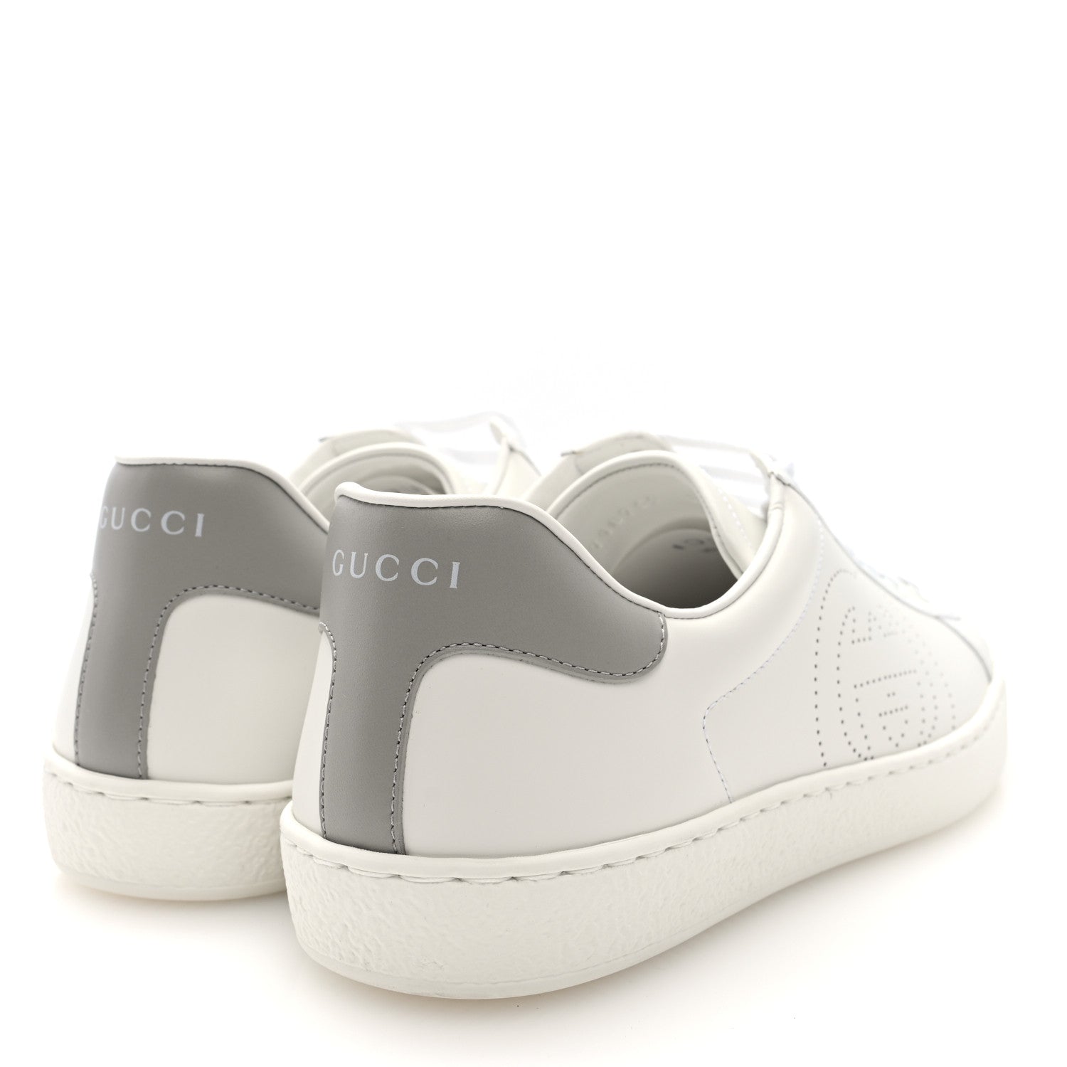 Gucci Calfskin Interlocking G Perforated Mens Ace Sneakers 8 White Grey Sky 4 of 9