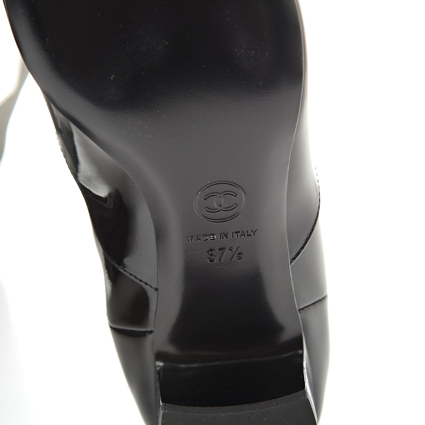 Patent Calfskin Grosgrain Cap Toe High Boots 37.5 Black
