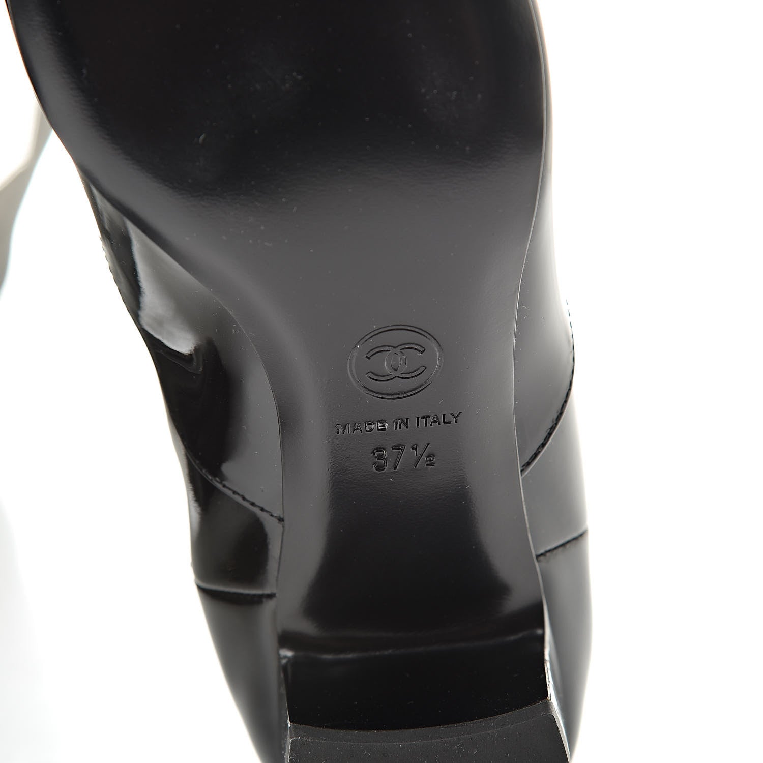 Chanel Patent Calfskin Grosgrain Cap Toe High Boots 37.5 Black 7 of 8