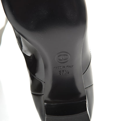 Chanel Patent Calfskin Grosgrain Cap Toe High Boots 37.5 Black 7 of 8
