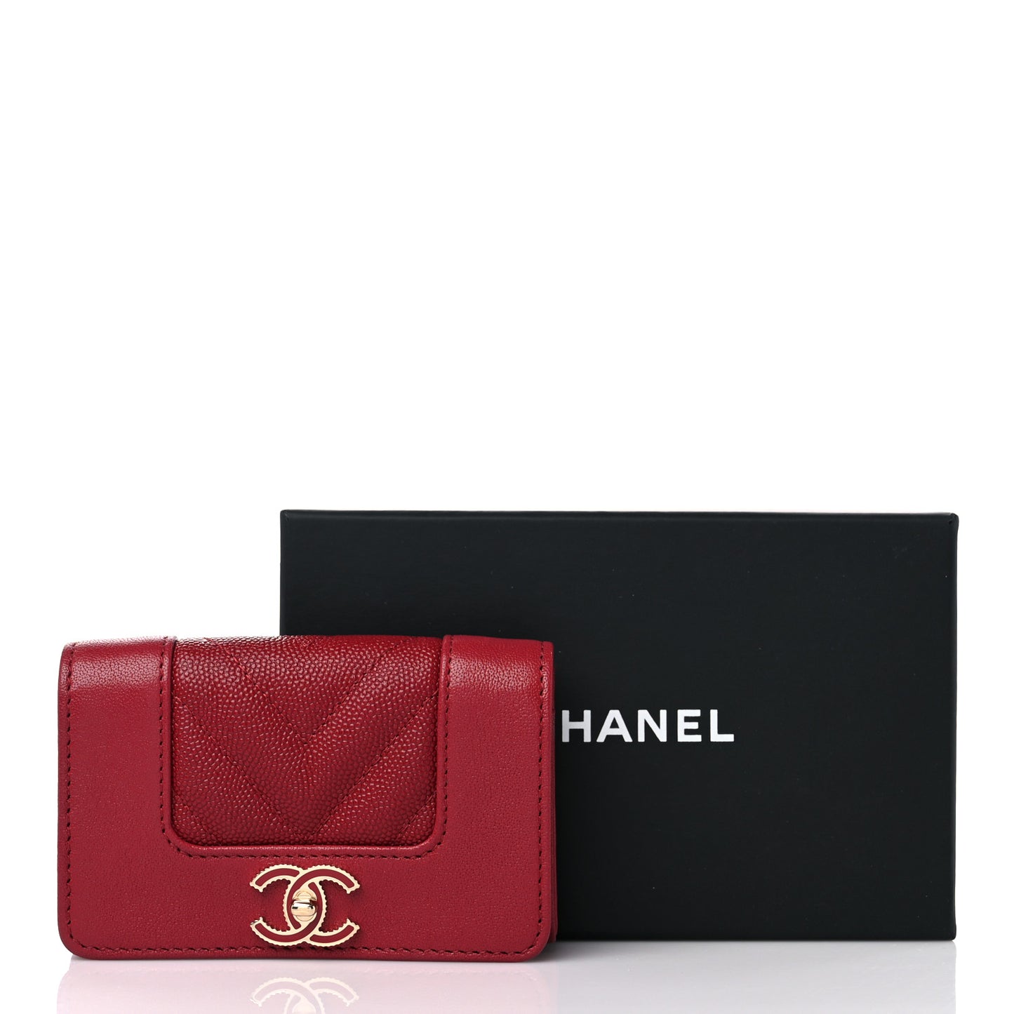 Caviar Chevron Quilted Mademoiselle Flap Card Holder Dark Pink