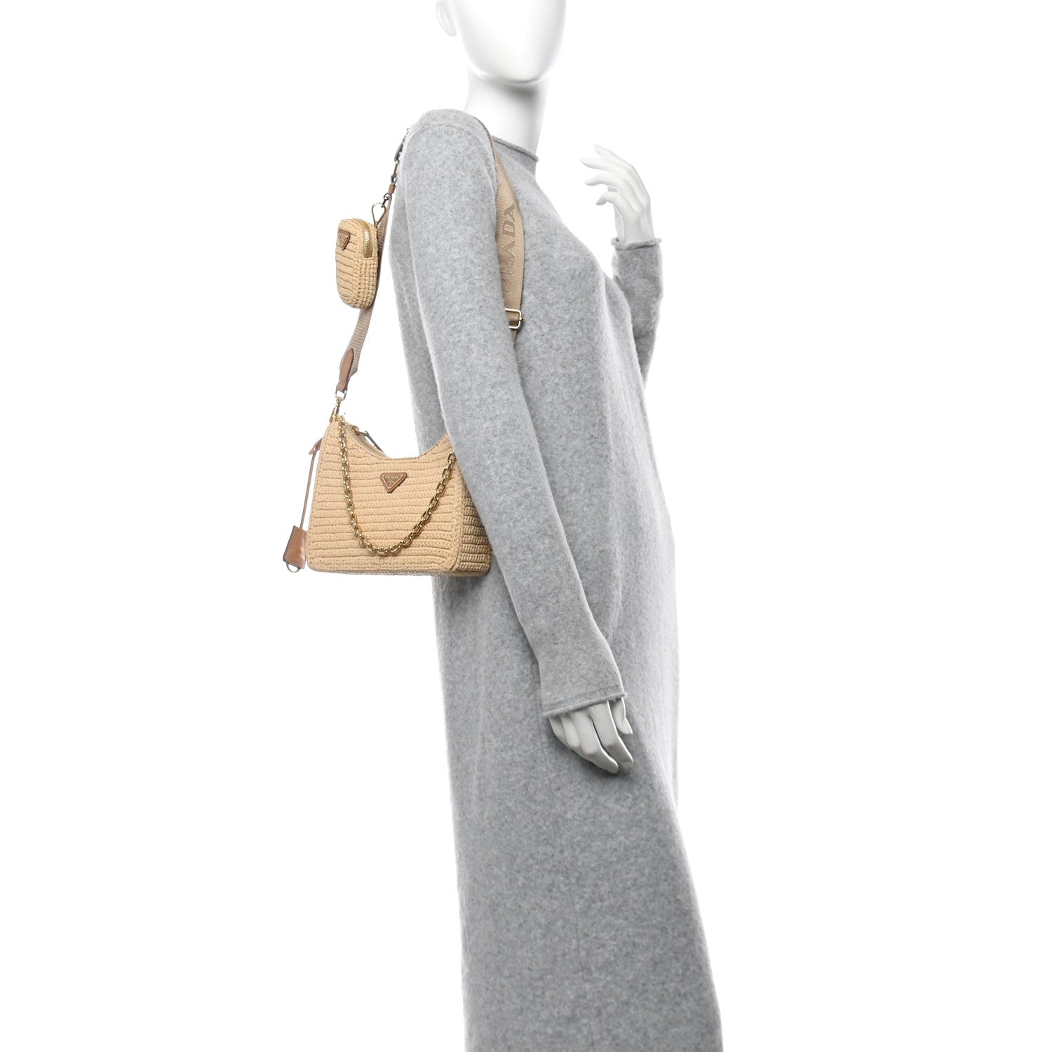 Prada Yarn Raffia Effect Crochet Re-Edition 2005 Shoulder Bag Naturale 2 of 11