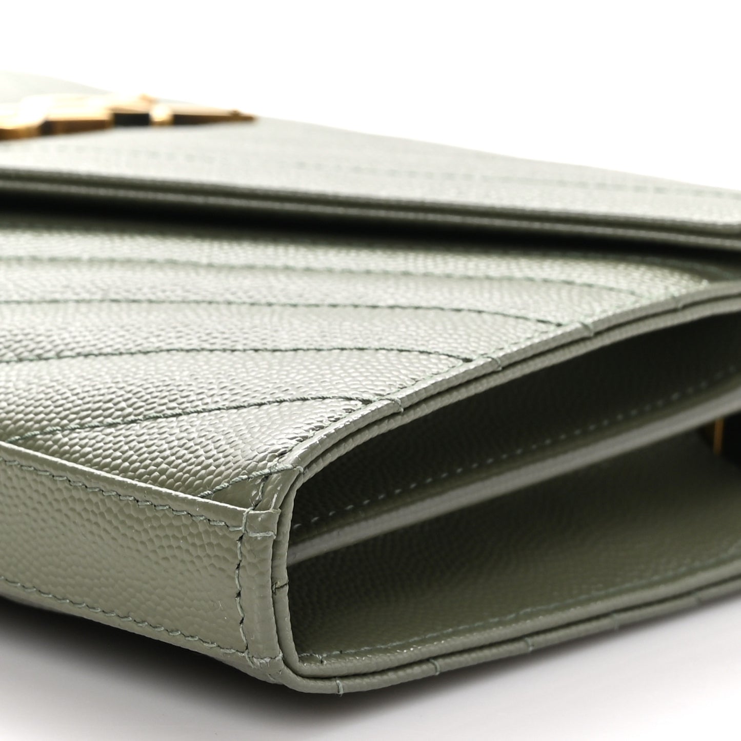 Grain De Poudre Matelasse Chevron Monogram Chain Wallet Light Sage
