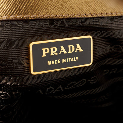 Prada Metallic Saffiano Canvas Rose Print Top Handle Bag Corda Rosso 6 of 11