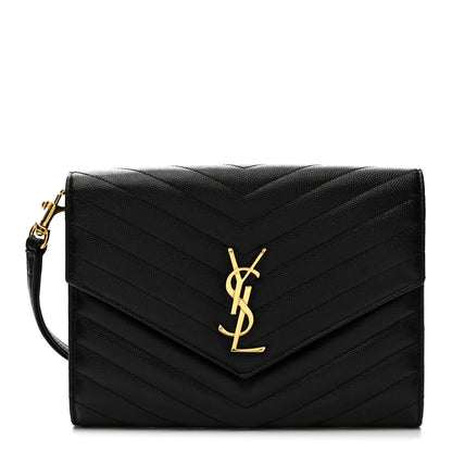 Saint Laurent Grain De Poudre Matelasse Chevron Monogram Envelope Clutch Black 1 of 11