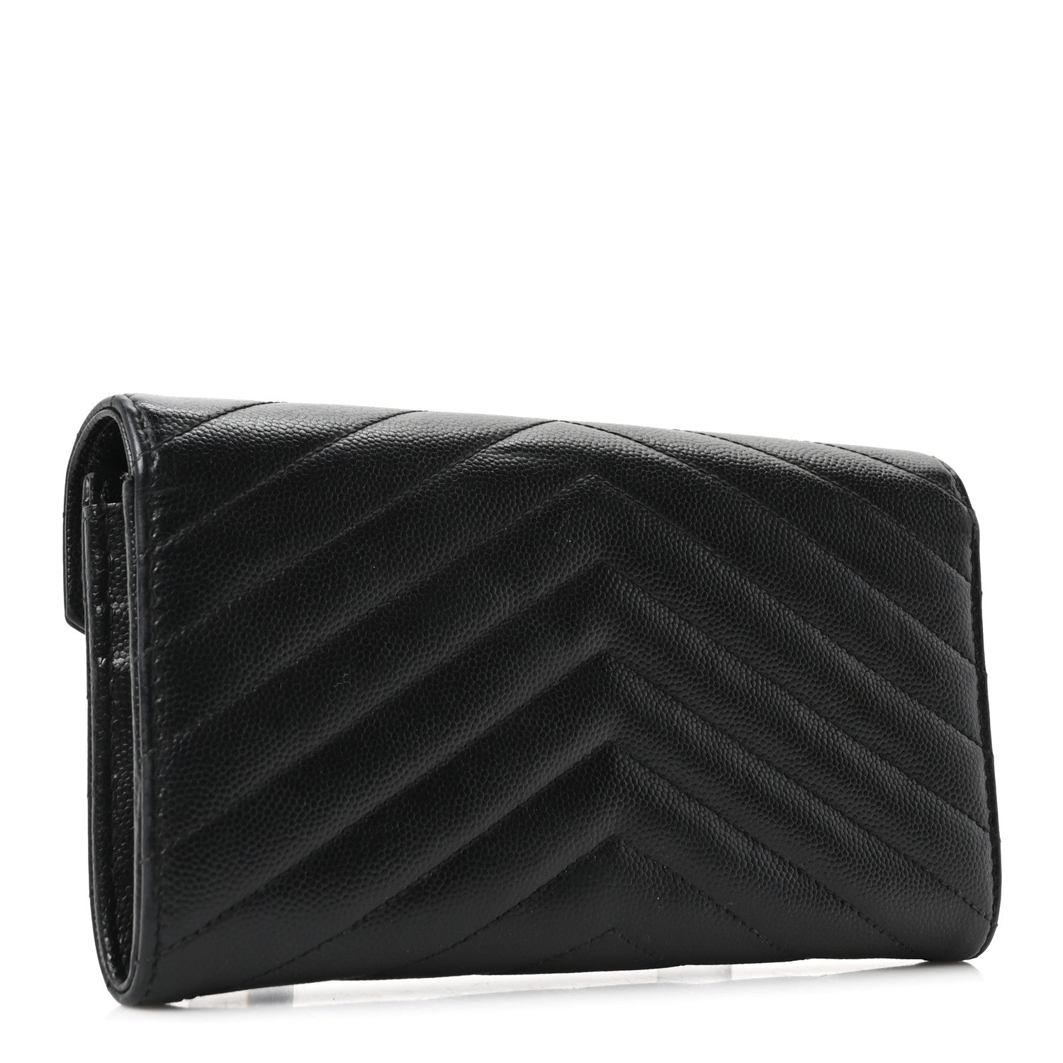 Saint Laurent Grain De Poudre Matelasse Chevron Monogram Flap Wallet Black 3 of 9