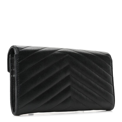 Saint Laurent Grain De Poudre Matelasse Chevron Monogram Flap Wallet Black 3 of 9