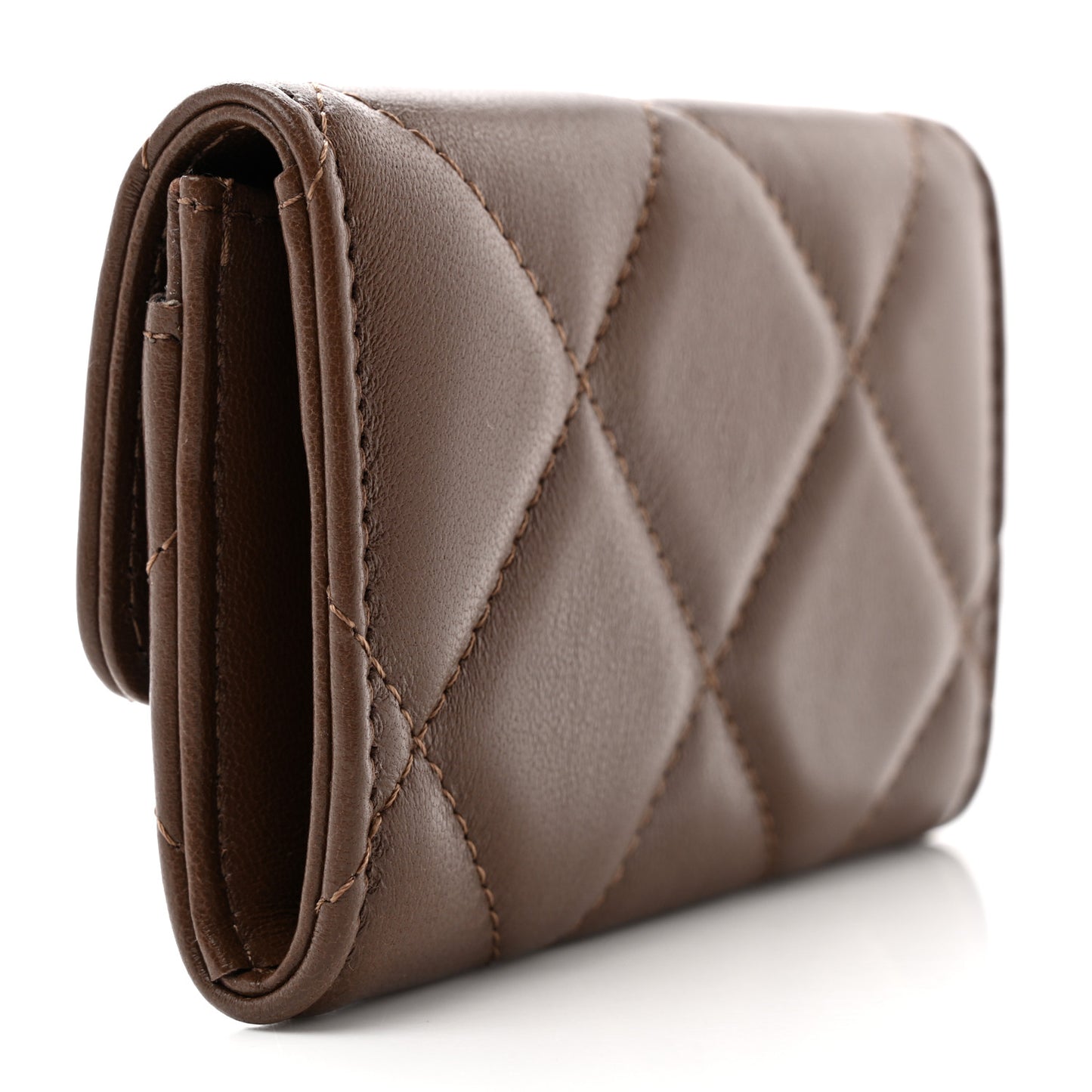 Lambskin Quilted Chanel 19 Flap Card Holder Dark Brown