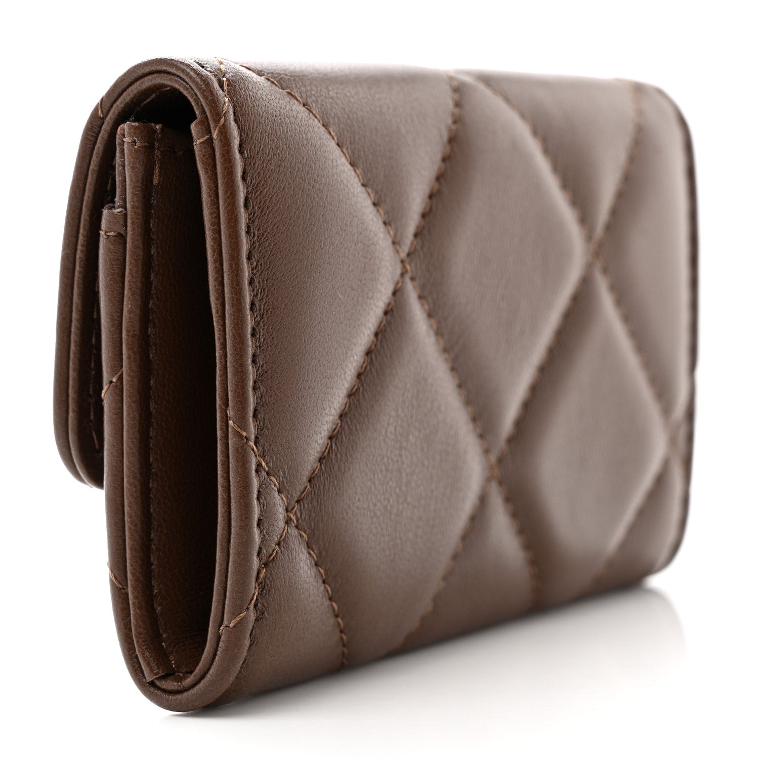 Chanel Lambskin Quilted Chanel 19 Flap Card Holder Dark Brown 3 of 9