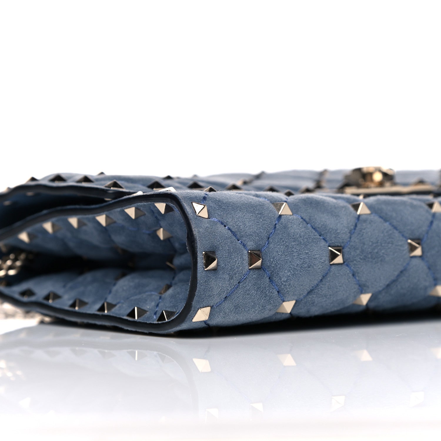 Valentino Garavani Suede Rockstud Spike Wallet on Chain Bright Blue 9 of 10