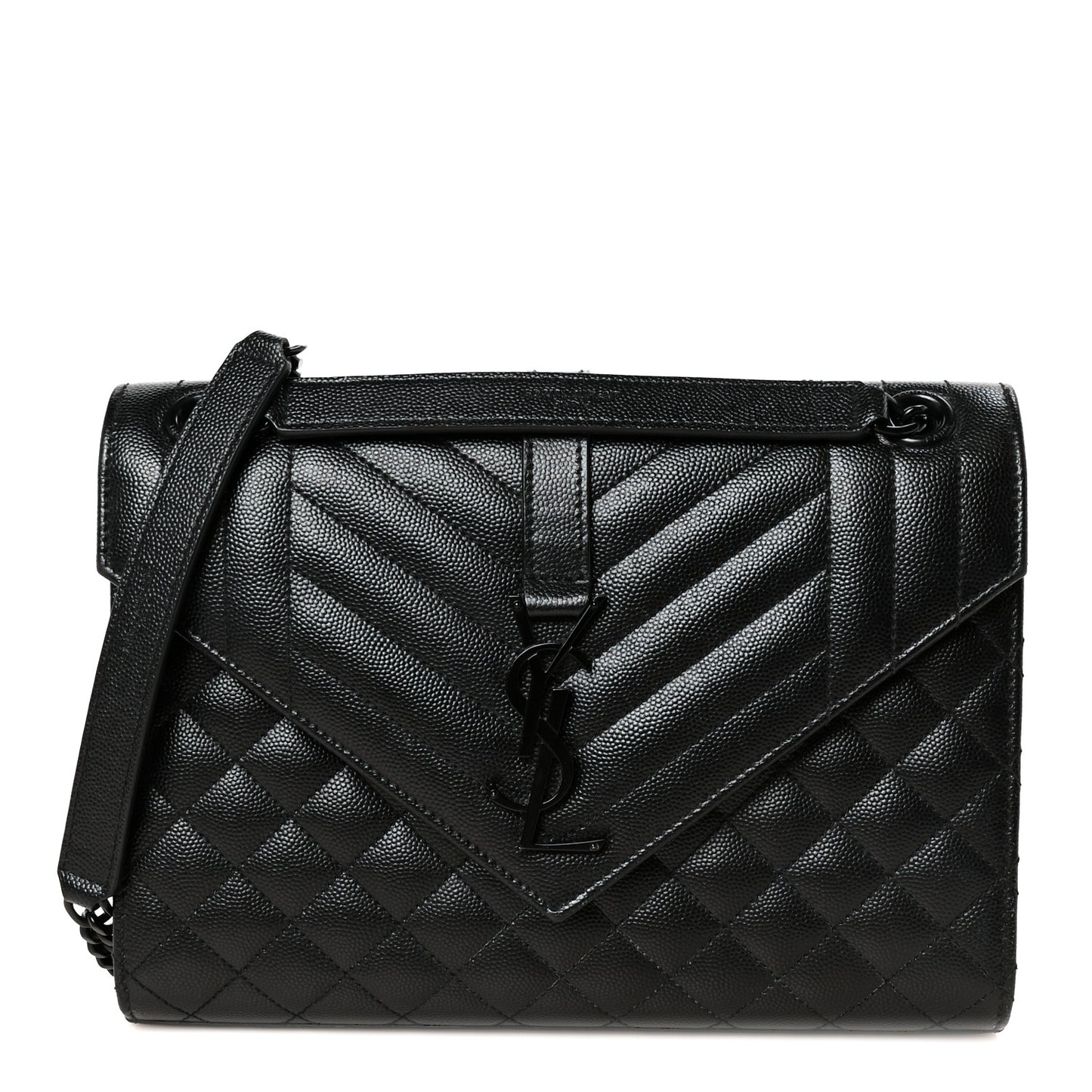 Grain De Poudre Textured Mixed Matelasse Triquilt Medium Monogram Monochrome Satchel Black