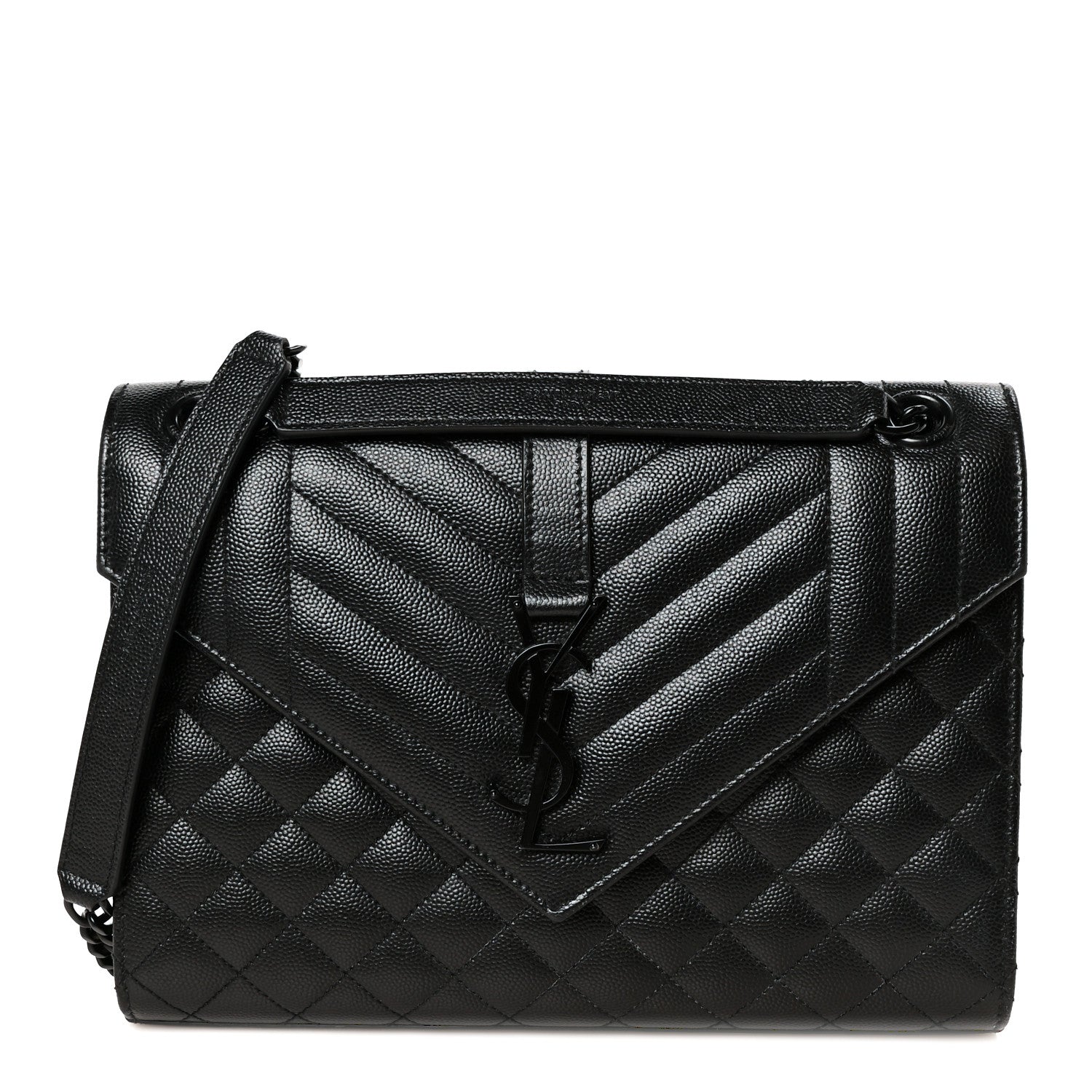 Saint Laurent Grain De Poudre Textured Mixed Matelasse Triquilt Medium Monogram Monochrome Satchel Black 1 of 12