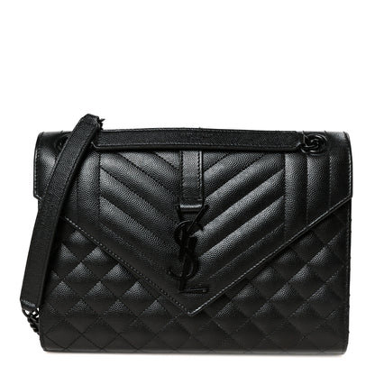 Saint Laurent Grain De Poudre Textured Mixed Matelasse Triquilt Medium Monogram Monochrome Satchel Black 1 of 12