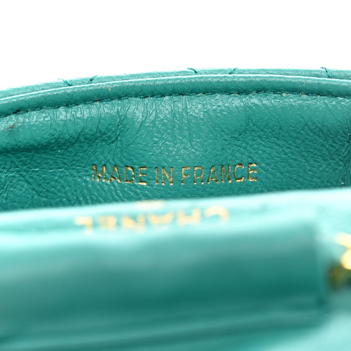 Lambskin Quilted Mini Pouch Bag Charm Keychain Turquoise