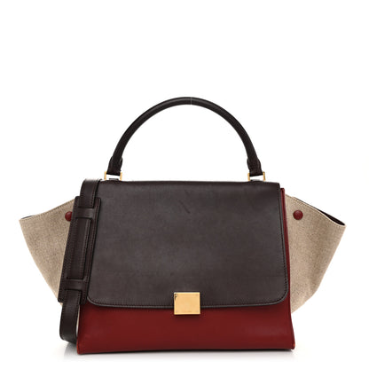 Celine Smooth Calfskin Linen Medium Tri-Color Trapeze Burgundy 1 of 12