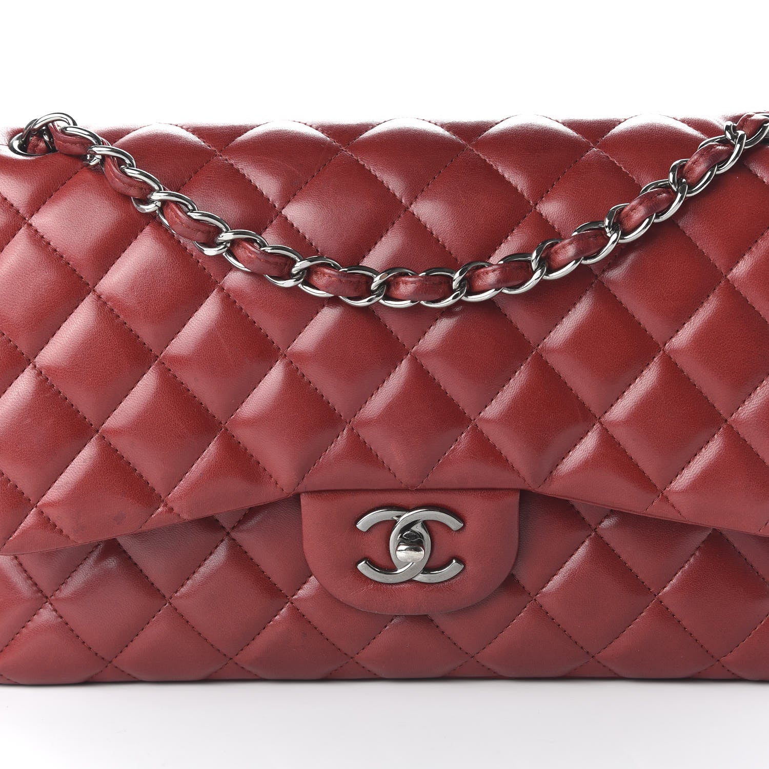 Chanel Lambskin Quilted Jumbo Double Flap Red 10 of 10