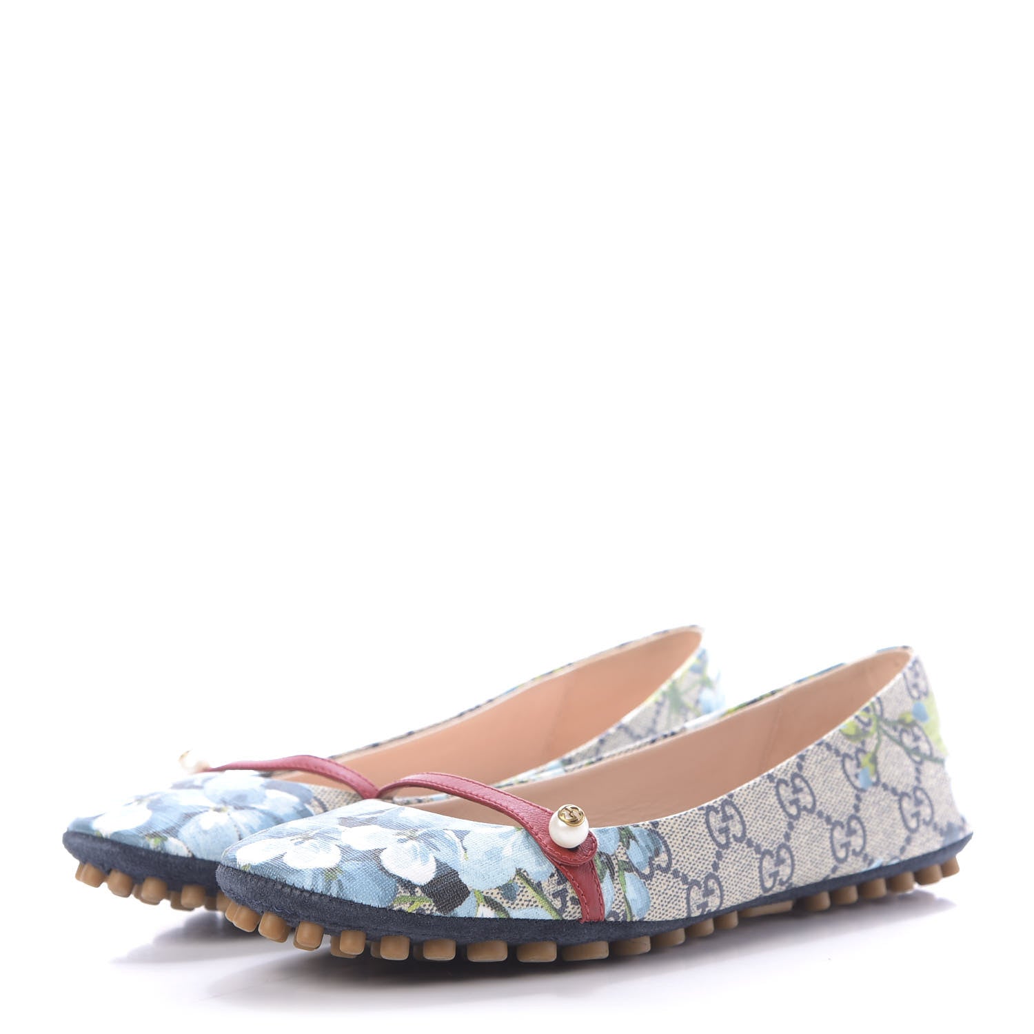 Gucci GG Supreme Monogram Blooms Ballet Flats 36.5 Beige Blue Navy Hibiscus Red 3 of 11