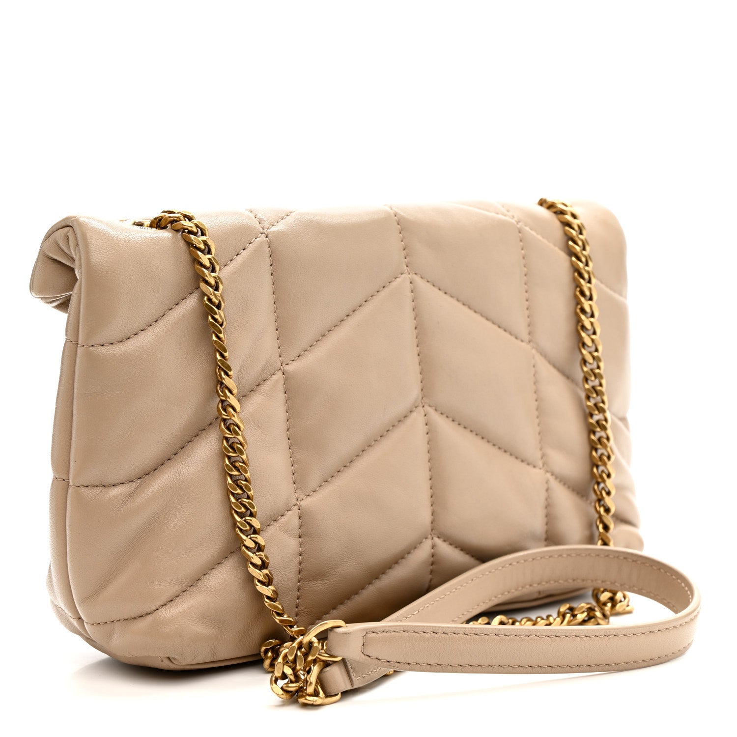 Saint Laurent Lambskin Quilted Toy Loulou Puffer Monogram Chain Satchel Dark Beige 3 of 11