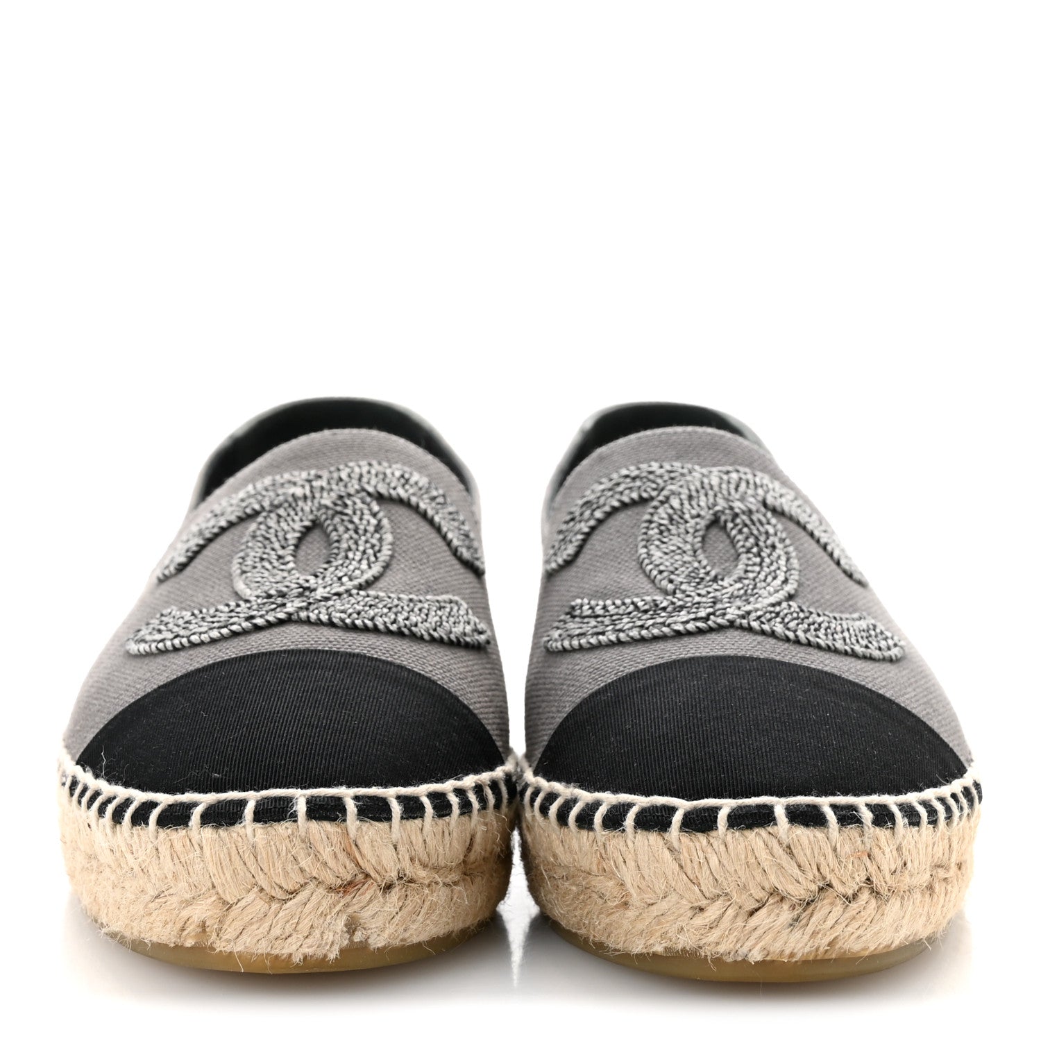 Chanel Canvas Grosgrain CC Espadrilles 36 Grey Black 1918986