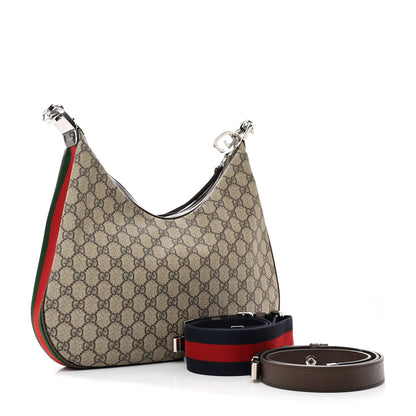 Gucci GG Supreme Monogram Textured Calfskin Web Large Attache Shoulder Bag  Beige Blue 3 of 11