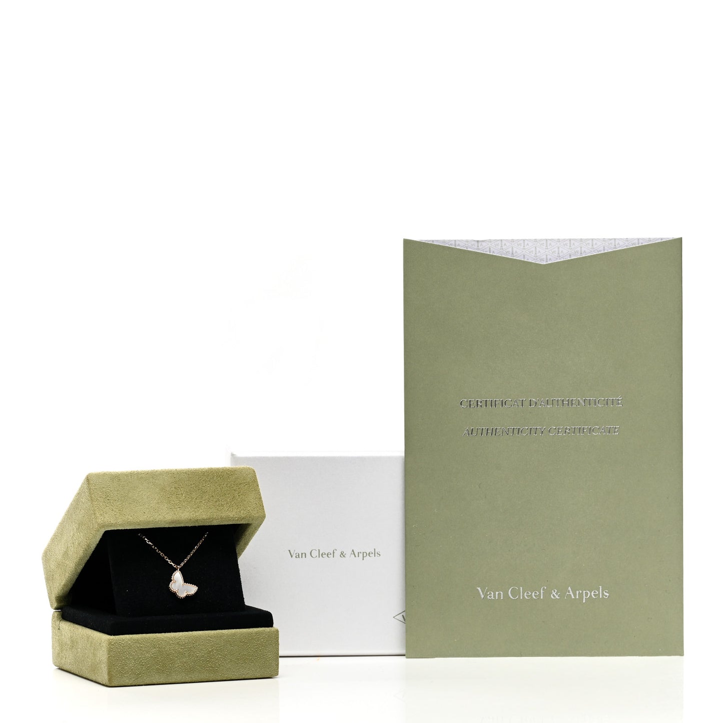 18K Yellow Gold Mother of Pearl Sweet Alhambra Butterfly Pendant Necklace