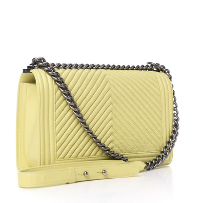 Chanel Wrinkled Lambskin Chevron New Medium Boy Flap Yellow 2 of 9