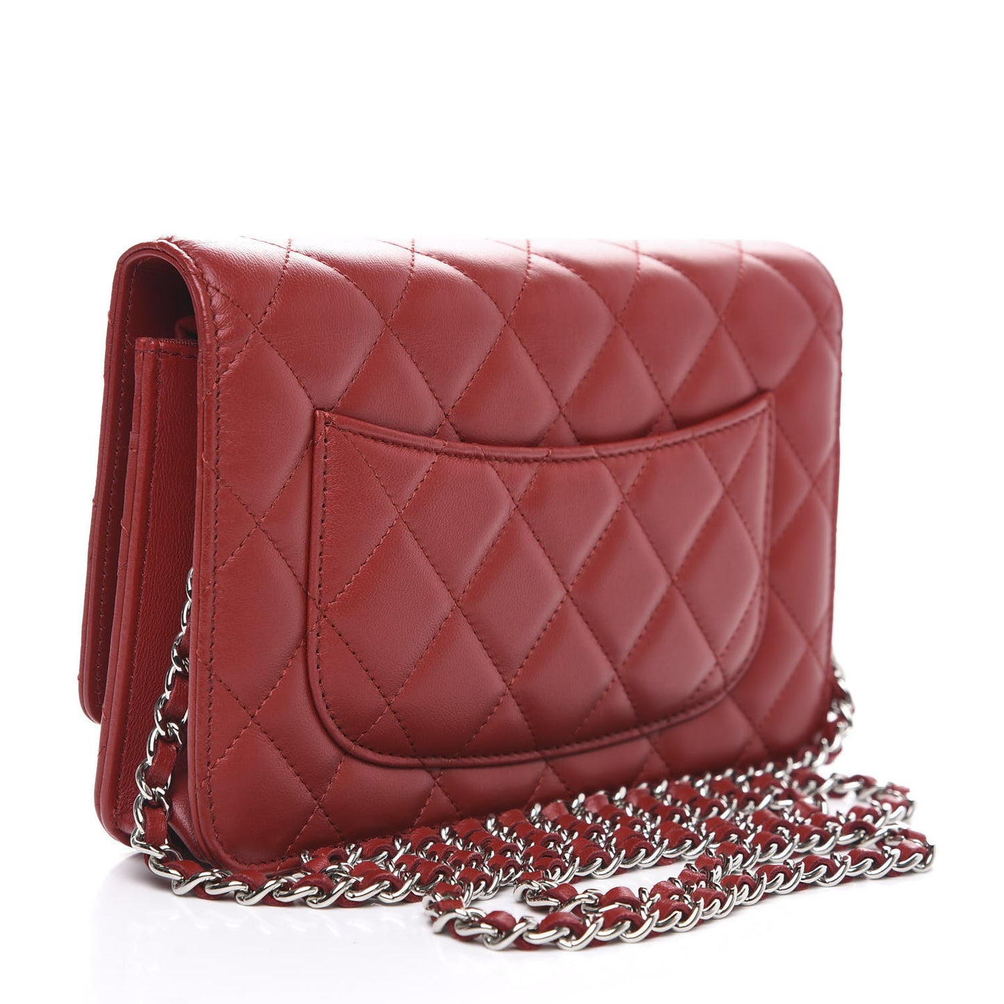 Lambskin Quilted Wallet On Chain WOC Red