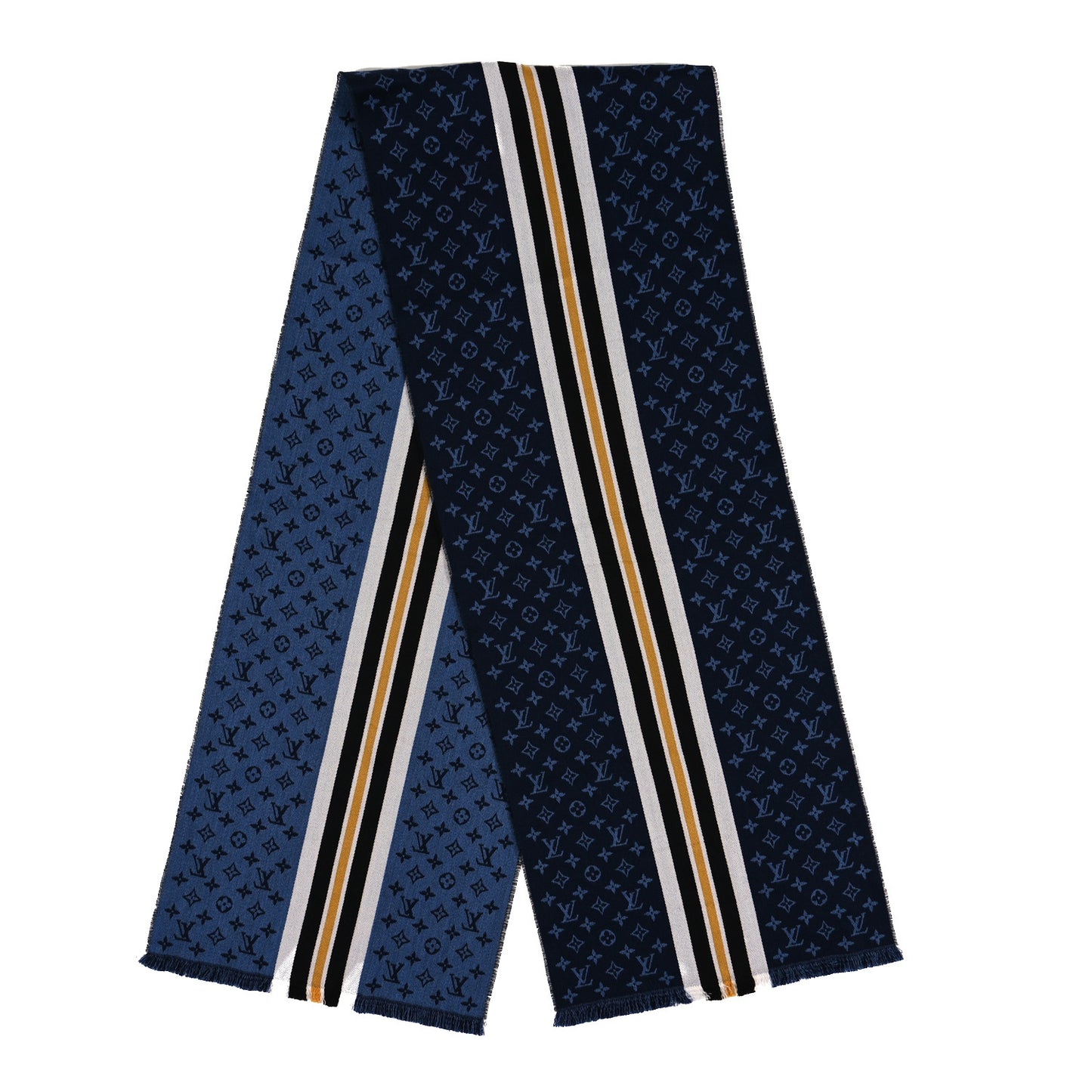 Wool Cotton Monogram Heritage Scarf Blue