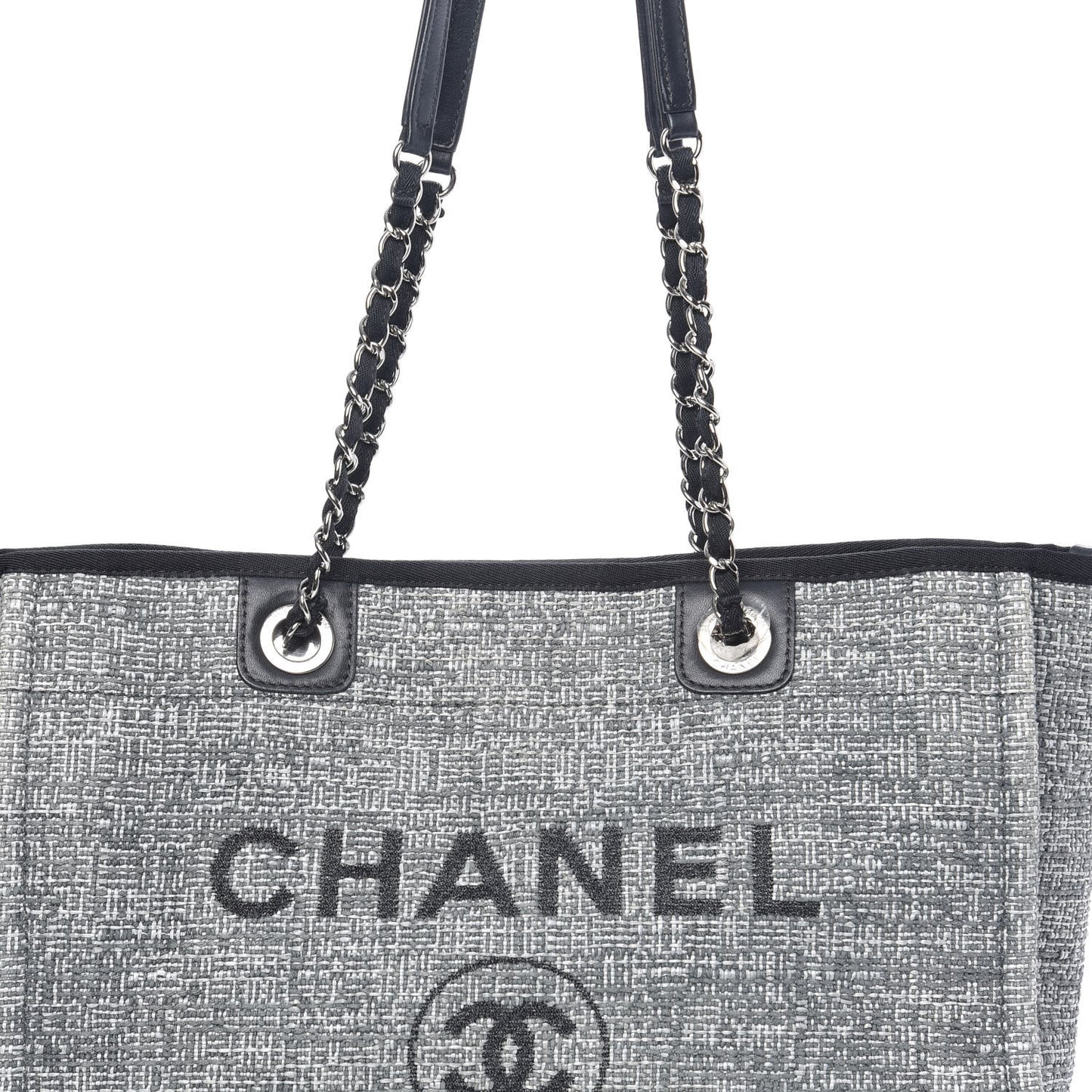 Straw Lurex Small Deauville Tote Charcoal