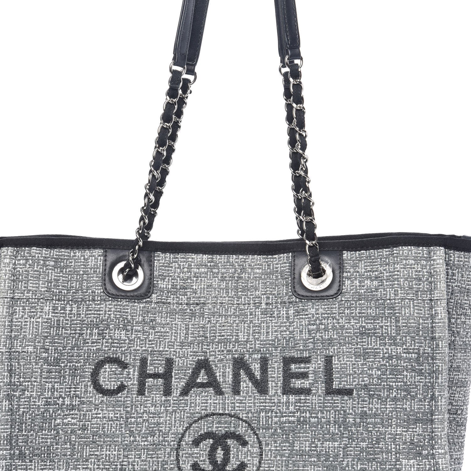 Chanel Straw Lurex Small Deauville Tote Charcoal 10 of 10