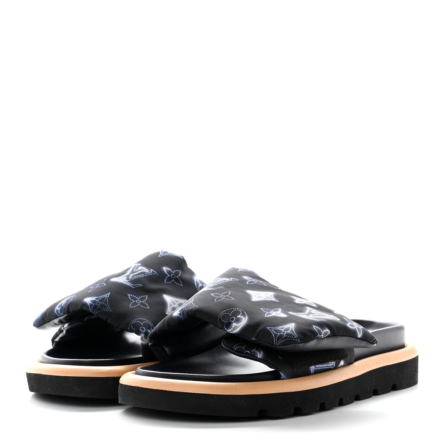 Nylon Monogram Womens Pool Pillow Comfort Mules 36 Navy Blue