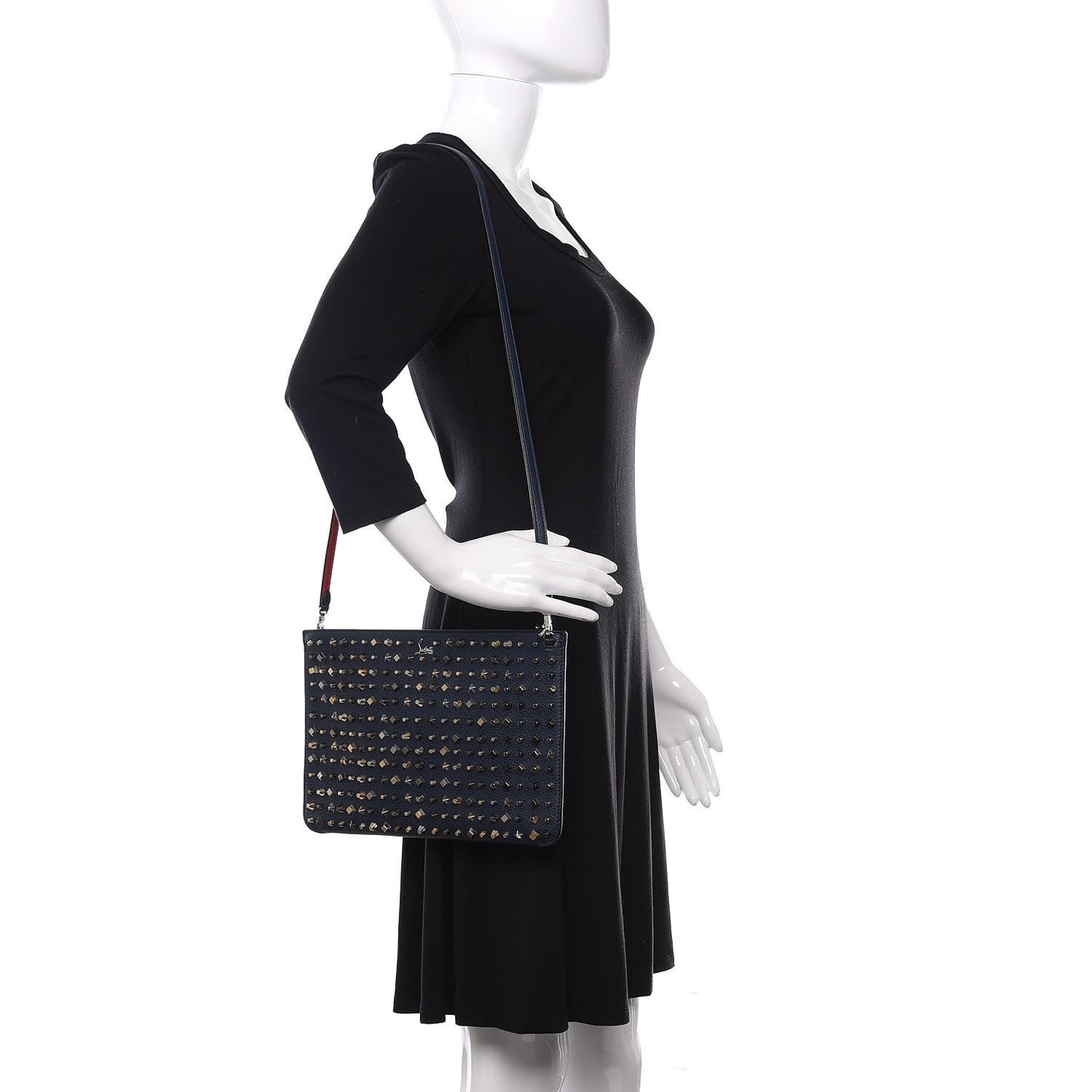 Calfskin Star Studded Loubiclutch Crossbody Clutch Navy