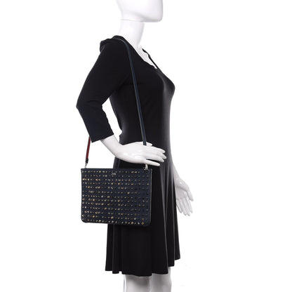 Christian Louboutin Calfskin Star Studded Loubiclutch Crossbody Clutch Navy 2 of 12