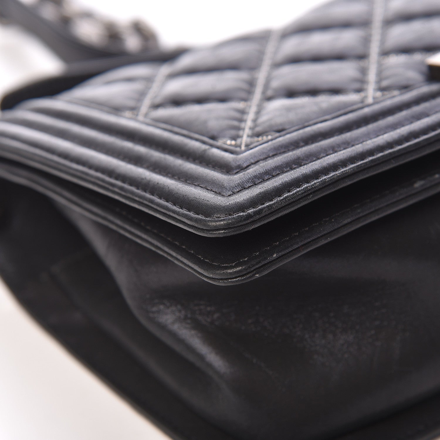 Chanel Iridescent Calfskin Embellished Double Stitch Medium Boy Flap Black 10 of 14
