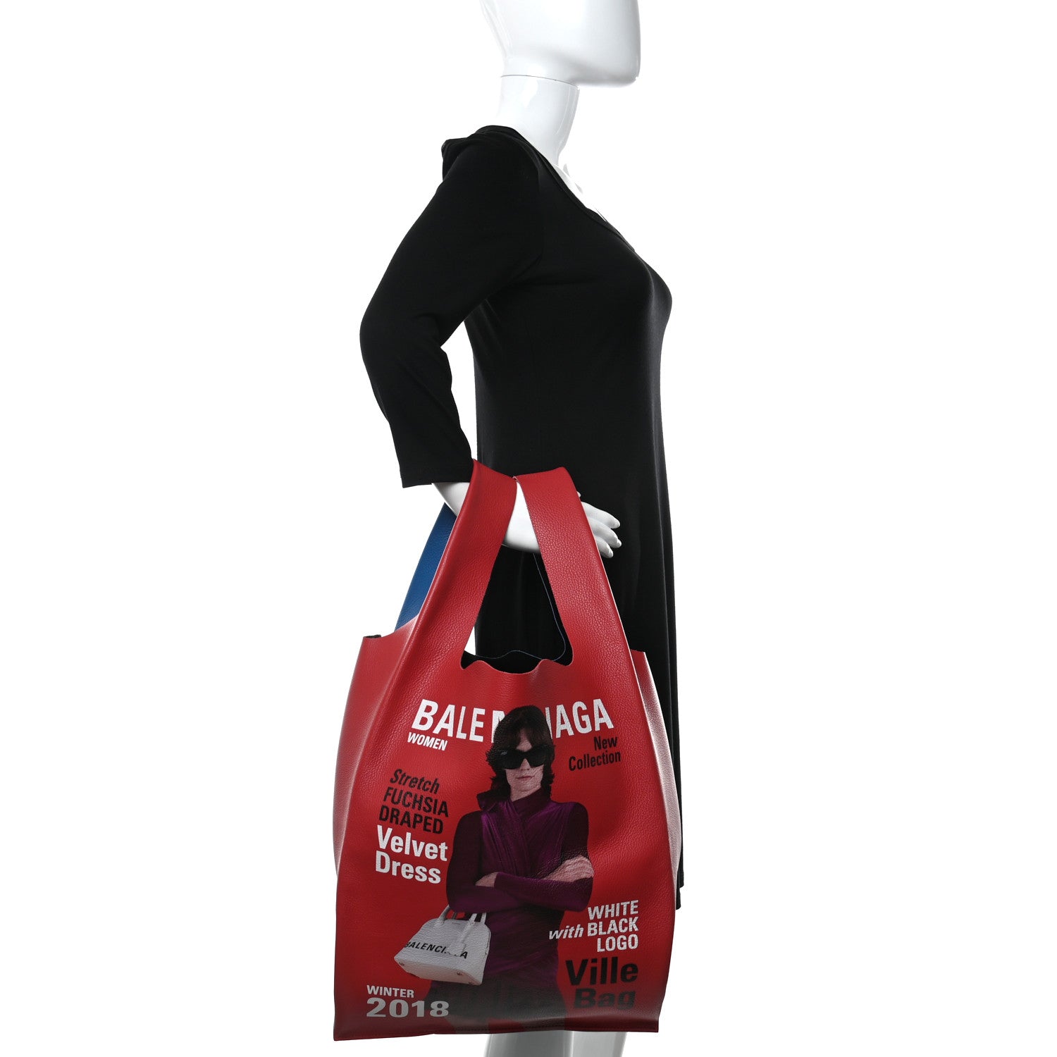 Balenciaga Grained Calfskin Winter 18 Campaign Medium Supermarket Tote Red Blue 2 of 12