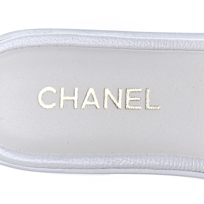 Chanel Shiny Goatskin Quilted CC Mules Sandals 40.5 White 7 of 8