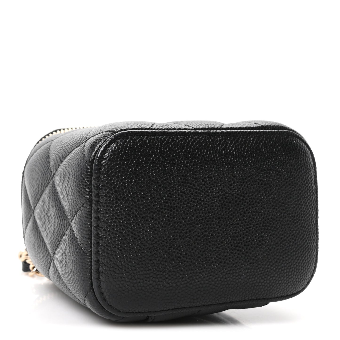 Caviar Quilted Mini Pearl On Top Vanity Case With Chain Black