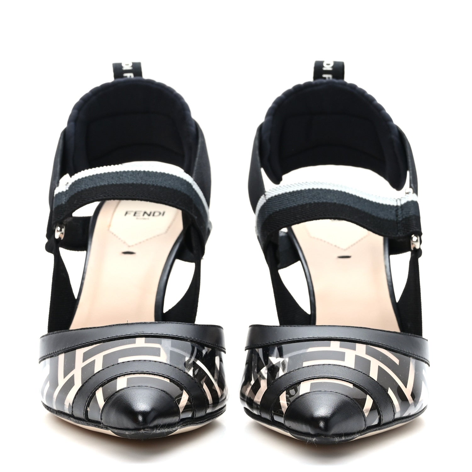 Fendi PVC Vitello FF Colibri 85mm Slingback Pumps 39 Transparent Black 2 of 7