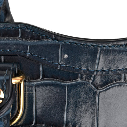 Balenciaga Shiny Supple Calfskin Crocodile Embossed Gold Metallic Edge Hardware Nano City Denim Blue 11 of 11