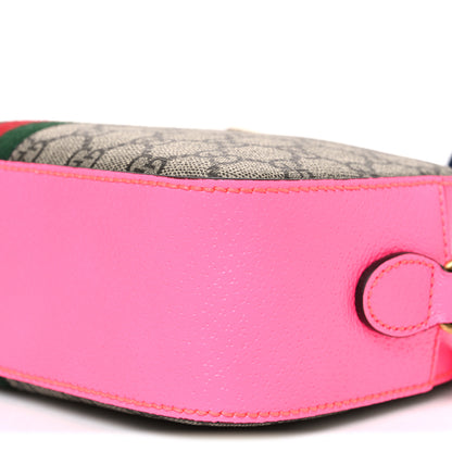 Gucci GG Supreme Monogram Textured Dollar Calfskin Web Ophidia Small Crossbody Bag Beige Ebony Fuchsia 10 of 10
