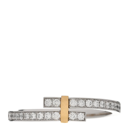 Tiffany 18K Yellow Gold Platinum Diamond Edge Bypass Ring 67 11.75 1 of 5