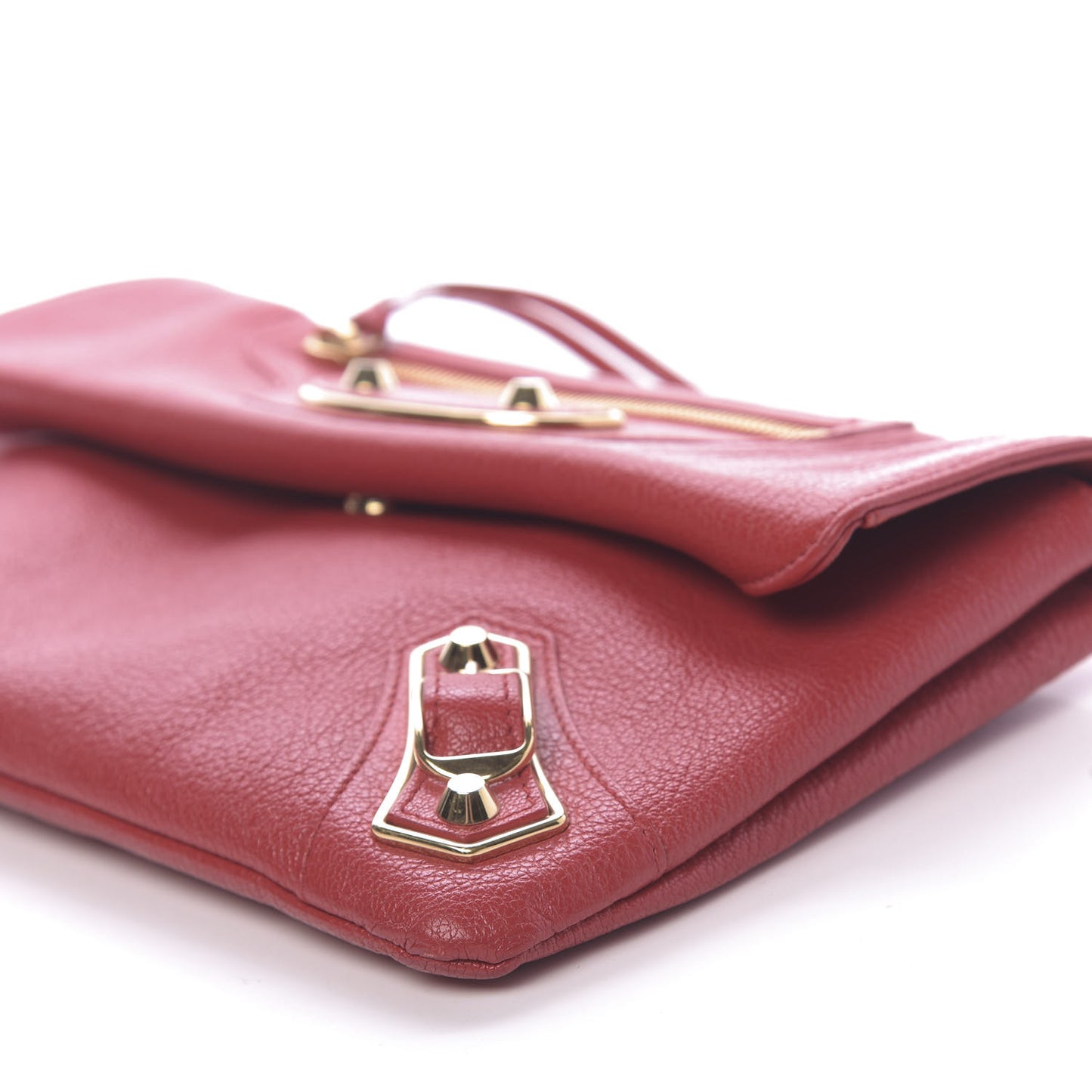 Chevre Gold Metallic Edge Hardware Envelope Clutch Rouge Grenade