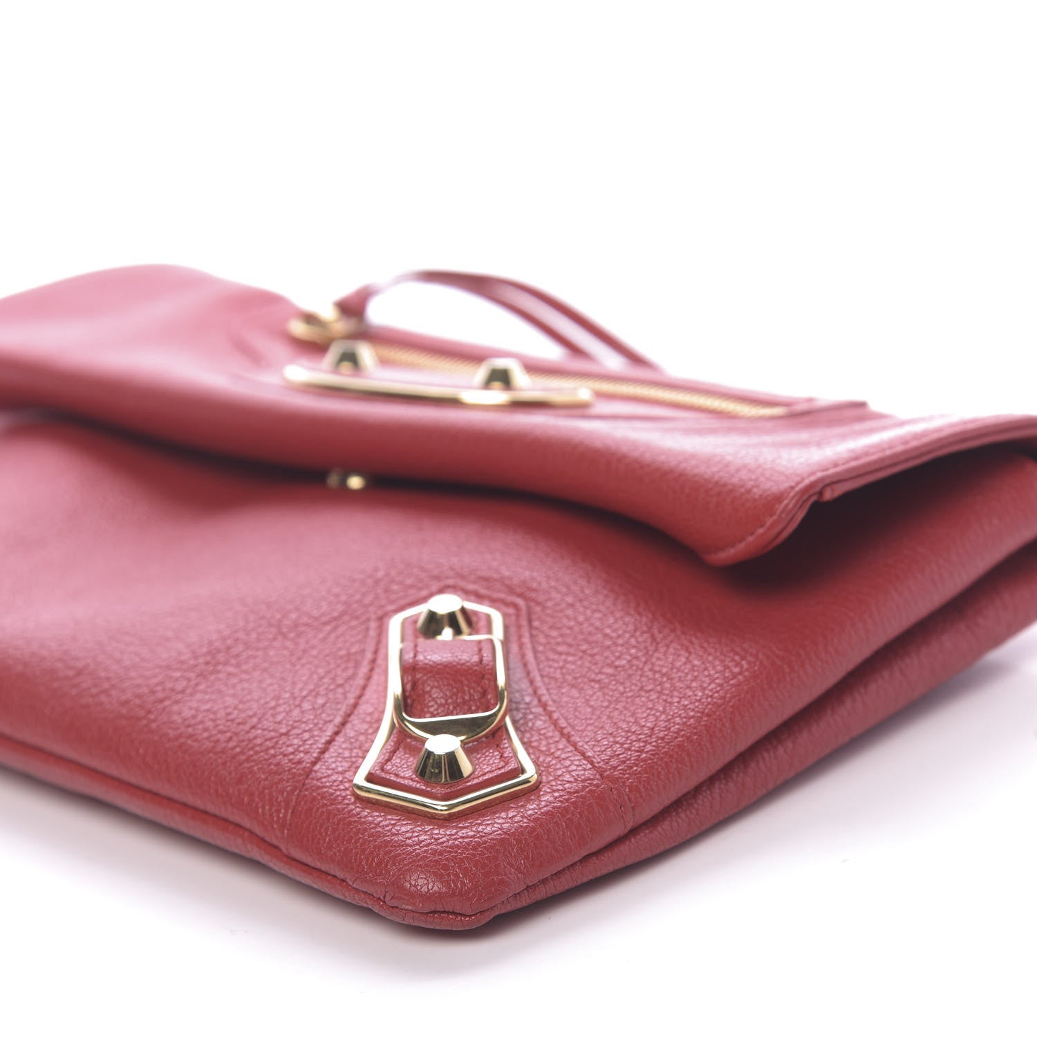 Balenciaga Chevre Gold Metallic Edge Hardware Envelope Clutch Rouge Grenade 9 of 10