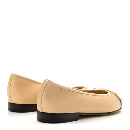 Chanel Lambskin Cap Toe CC Ballerina Flats 37 Beige Black 5 of 11