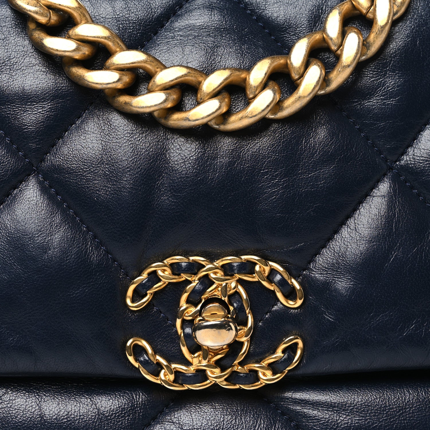 Chanel Goatskin Quilted Medium Chanel 19 Flap Navy Blue 8 of 10