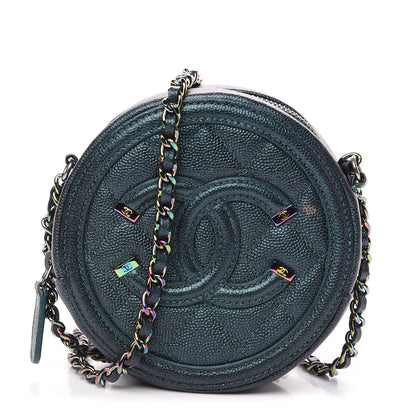 Chanel Iridescent Caviar Quilted Round Filigree Crossbody Dark Turquoise 1 of 10