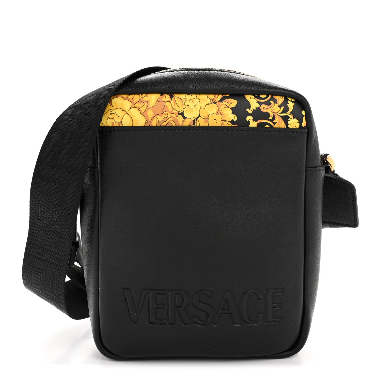 Versace Calfskin Baroque Logo Messenger Bag Black 1 of 11