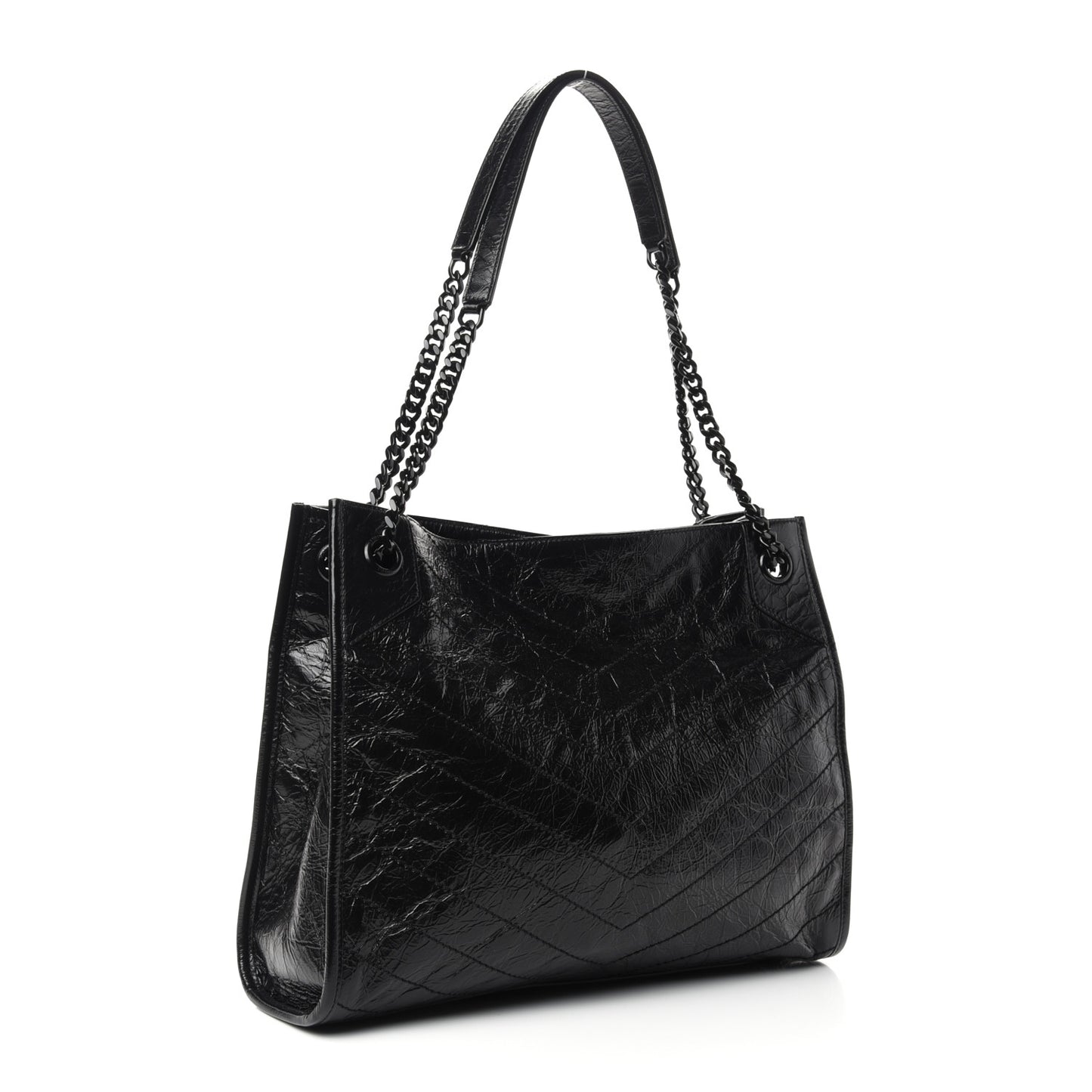 Crinkled Calfskin Matelasse Monogram Medium Niki Shopper Tote Black