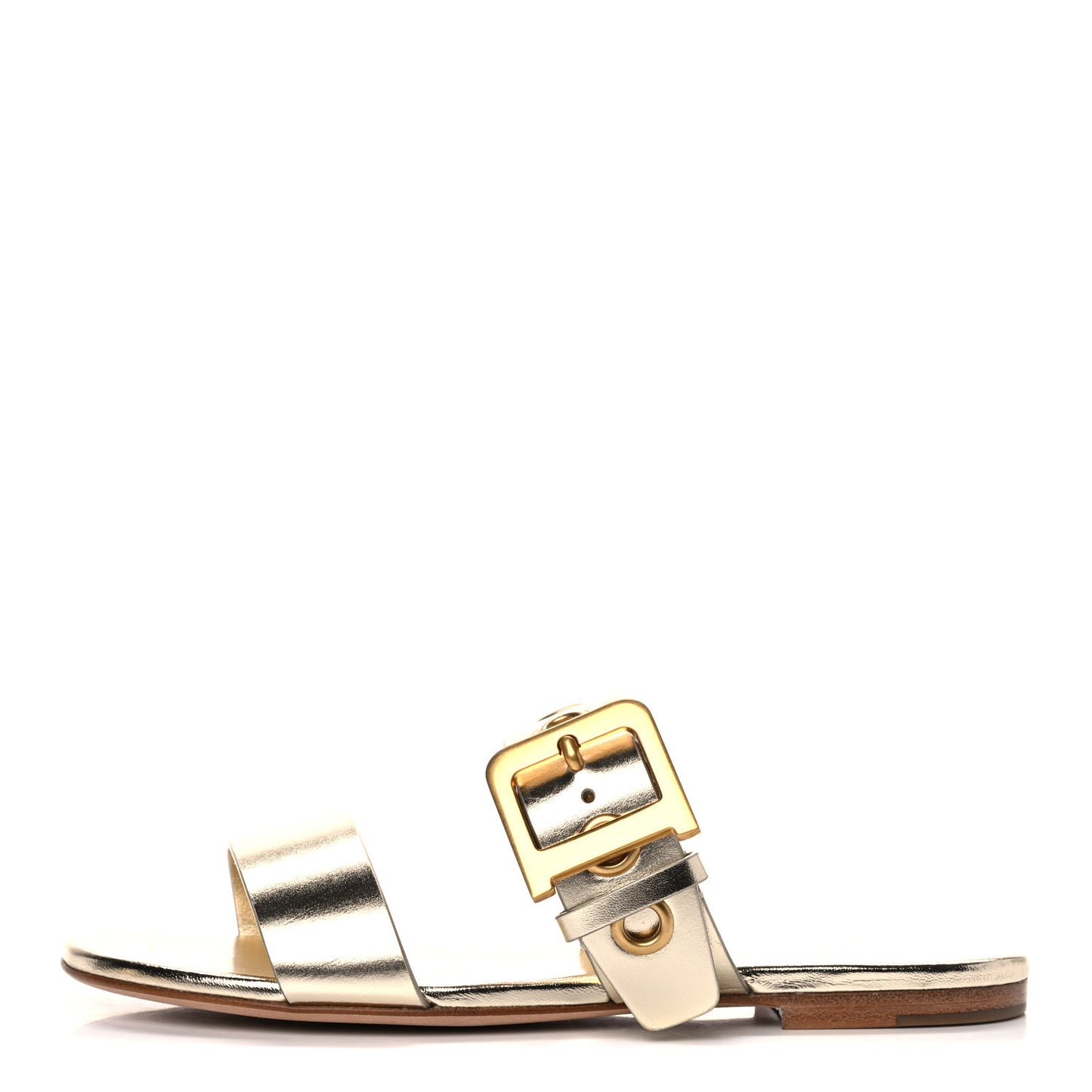 Laminated Calfskin D-Dior Slide Flat Sandals 35.5 Pale Gold